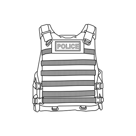 Hand drawn kids drawing Vector illustration police bulletproof vest flat cartoon isolatedのイラスト素材