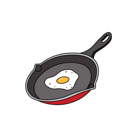 Kids drawing Cartoon Vector illustration frying pan with fried egg Isolated on White Backgroundのイラスト素材