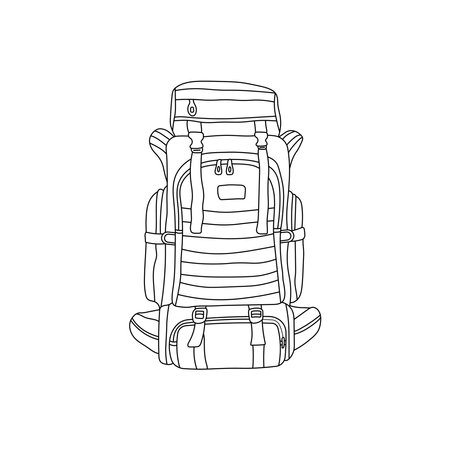 Hand drawn Kids drawing Cartoon Vector illustration hiking backpack icon Isolated on White Backgroundのイラスト素材