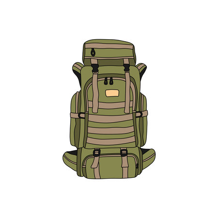 Kids drawing Cartoon Vector illustration hiking backpack icon Isolated on White Backgroundのイラスト素材