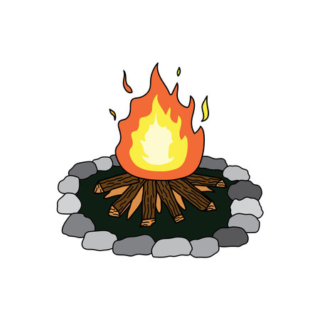 Kids drawing Cartoon Vector illustration campfire icon Isolated on White Backgroundのイラスト素材