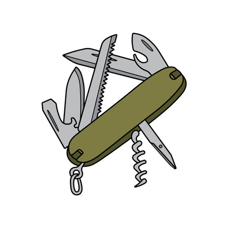Kids drawing Cartoon Vector illustration swiss army knife Isolated on White Backgroundのイラスト素材