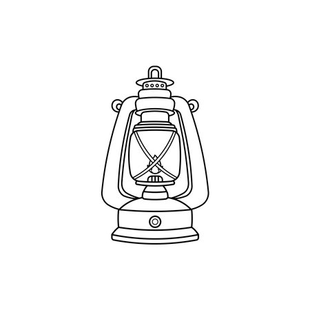 Hand drawn Kids drawing Cartoon Vector illustration camping lantern Isolated on White Backgroundのイラスト素材