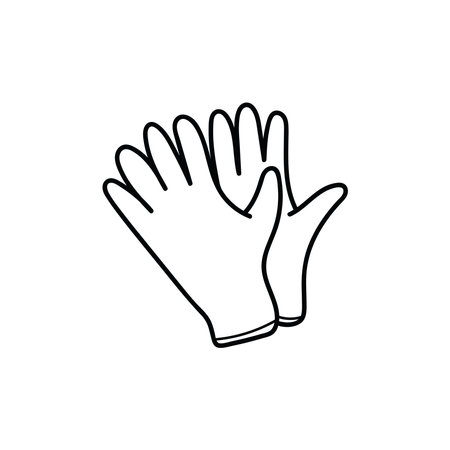 Hand drawn Kids drawing Cartoon black disposable nitrile gloves icon Isolated on White Backgroundのイラスト素材