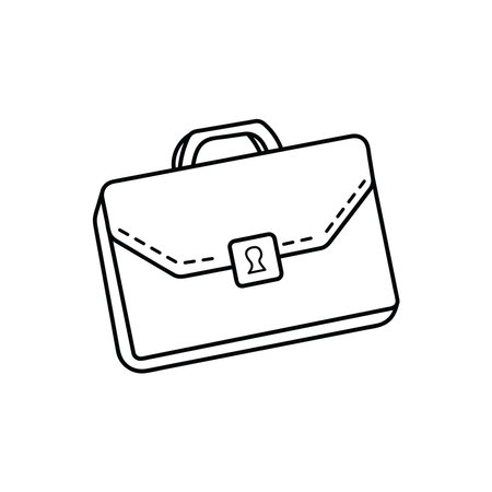 Hand drawn Kids drawing Cartoon Vector illustration brown briefcase icon Isolated on White Backgroundのイラスト素材