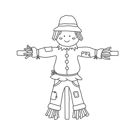 Hand drawn Kids drawing Cartoon Vector illustration cute scarecrow icon Isolated on White Backgroundのイラスト素材