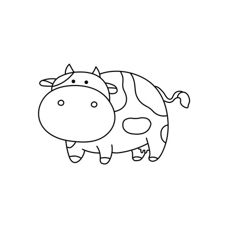Hand drawn Kids drawing Cartoon Vector illustration cute cow icon Isolated on White Backgroundのイラスト素材