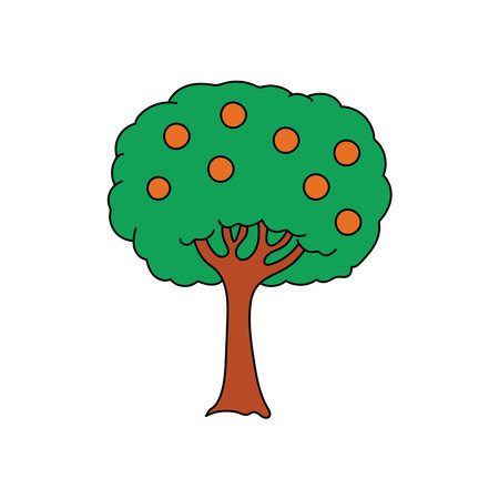 Kids drawing Cartoon Vector illustration cute tangerine tree icon Isolated on White Backgroundのイラスト素材