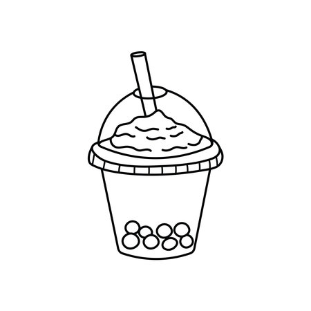 Hand drawn Kids drawing Cartoon Vector illustration bubble milk tea icon Isolated on White Backgroundのイラスト素材
