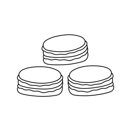 Hand drawn Kids drawing Cartoon Vector illustration macaroons in three flavors icon Isolated on White Backgroundのイラスト素材
