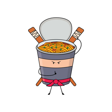 Kids drawing Cartoon Vector illustration cute ninja cup noodle ramen icon Isolated on White Backgroundのイラスト素材