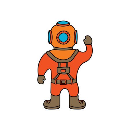 Kids drawing Cartoon deep ocean diver Isolated on White Background.のイラスト素材