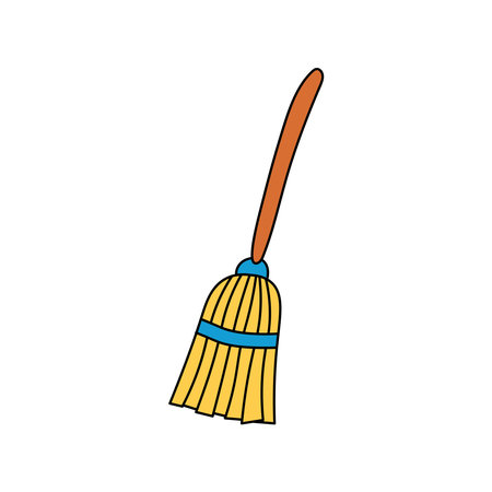Kids drawing Cartoon Vector illustration broom Isolated on White Backgroundのイラスト素材