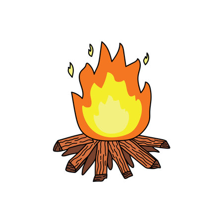 Kids drawing Cartoon Vector illustration flat campfire icon Isolated on White Backgroundのイラスト素材
