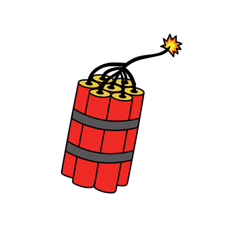 Kids drawing Cartoon Vector illustration dynamite on fire icon Isolated on White Backgroundのイラスト素材