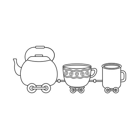 Hand drawn Kids drawing Cartoon Vector illustration cute kettle train icon Isolated on White Backgroundのイラスト素材