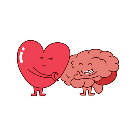Kids drawing Cartoon Vector illustration cute heart and brain relationship icon Isolated on White Backgroundのイラスト素材