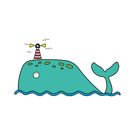 Kids drawing Cartoon Vector illustration whale island icon Isolated on White Backgroundのイラスト素材