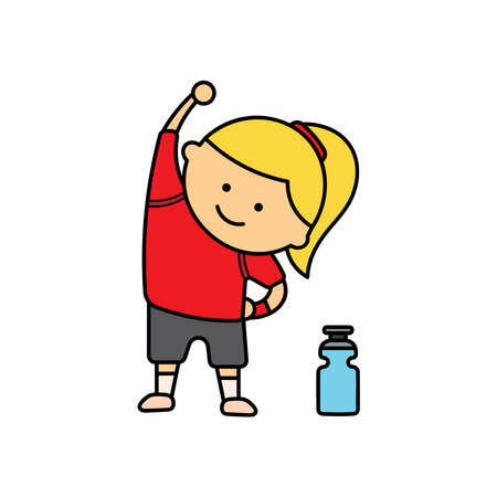 Kids drawing Cartoon Vector illustration cute girl exercise icon Isolated on White Backgroundのイラスト素材