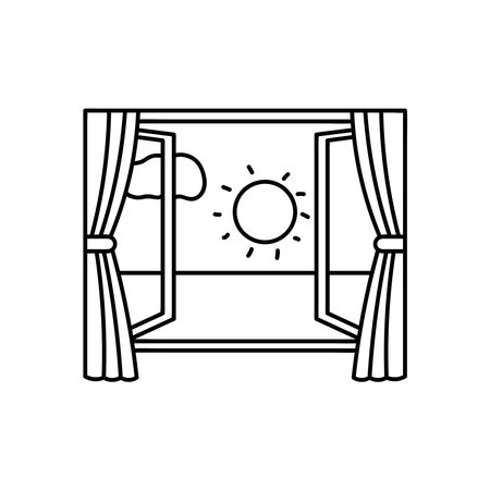 Hand drawn Kids drawing Cartoon Vector illustration window view morning icon Isolated on White Backgroundのイラスト素材