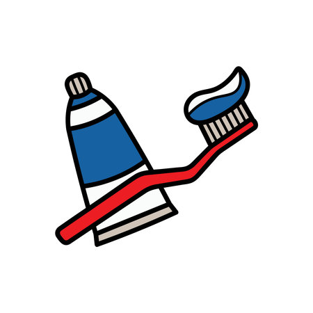 Kids drawing Cartoon Vector illustration toothbrush with toothpaste icon Isolated on White...