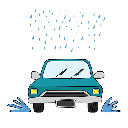 Kids drawing Cartoon Vector illustration car in the rain icon Isolated on White Backgroundのイラスト素材