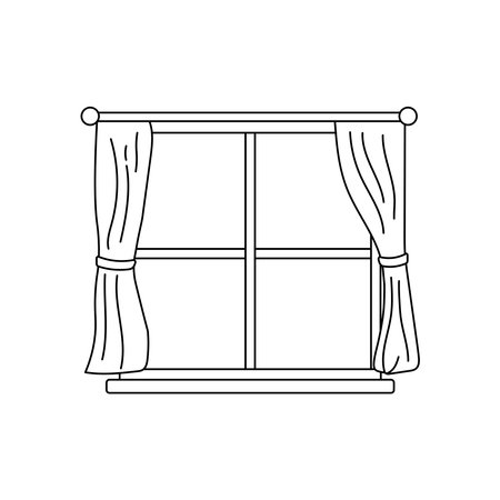 Hand drawn Kids drawing Cartoon Vector illustration window icon Isolated on White Backgroundのイラスト素材