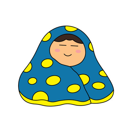 Kids drawing Cartoon Vector illustration covered in blanket icon Isolated on White Backgroundのイラスト素材