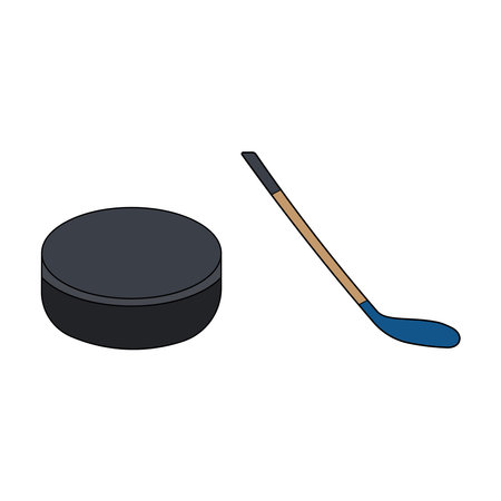 Hand drawn Cartoon Vector illustration ice hockey stick with puck sport icon Isolated on White Backgroundのイラスト素材
