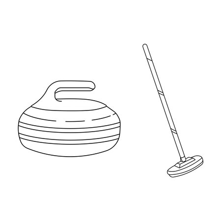 Hand drawn Cartoon Vector illustration curling sport, rock, and broom icon Isolated on White Backgroundのイラスト素材