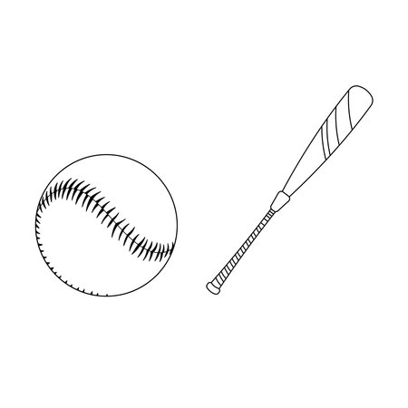 Hand drawn Cartoon Vector illustration baseball bat and ball sport icon Isolated on White Backgroundのイラスト素材