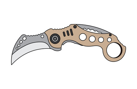 Kids drawing Cartoon Vector illustration karambit folding knife Isolated in doodle styleのイラスト素材