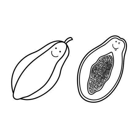 Hand drawn Vector illustration color children cute smiling fruit papaya clipartのイラスト素材