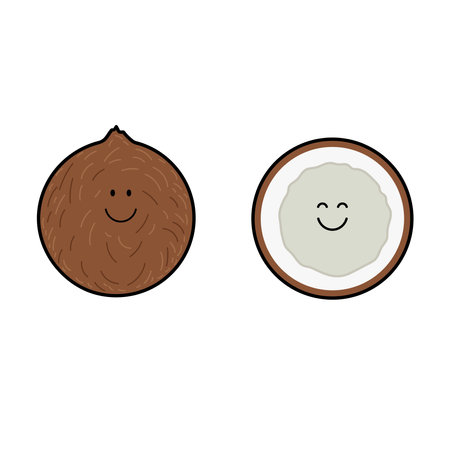 Vector illustration color children smiling fruit coconut clipartのイラスト素材