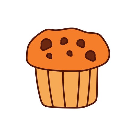 Kids drawing Cartoon Vector illustration muffin chocolate chip dessert icon Isolated on White Backgroundのイラスト素材