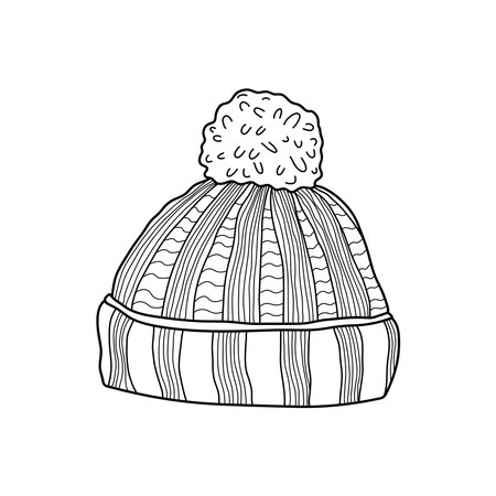 Hand drawn Kids drawing Cartoon Vector illustration bobble hat Isolated on White Backgroundのイラスト素材