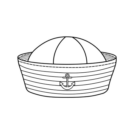 Hand drawn Kids drawing Cartoon Vector illustration sailor hat Isolated on White Backgroundのイラスト素材