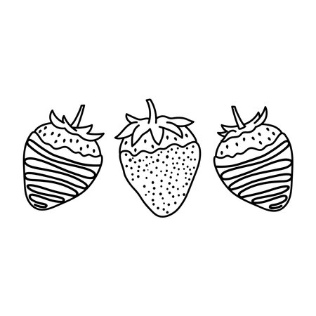 Hand drawn Kids drawing Cartoon Vector illustration chocolate covered strawberries Isolated on White Backgroundのイラスト素材