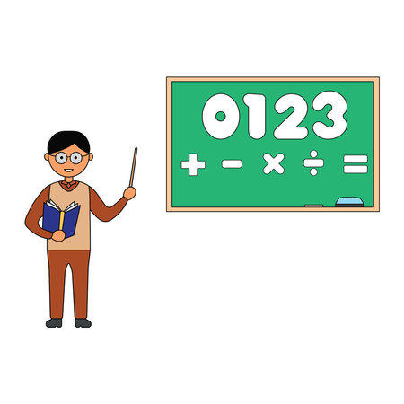 Kids drawing cartoon Vector illustration teacher with board icon Isolated on Whiteのイラスト素材
