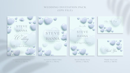 Blue wedding invitation pack with thank you card and social media storyのイラスト素材