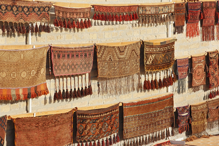 wall showcase with old traditional carpets, Uzbekistanの写真素材