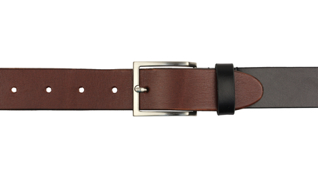 brown leather strap connected with a black leather strap, isolated, white backgroundの写真素材