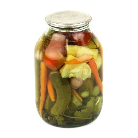jar with carrots and pickled vegetablesの写真素材