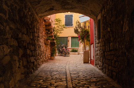 A typical Italian style street in Croatia.の写真素材