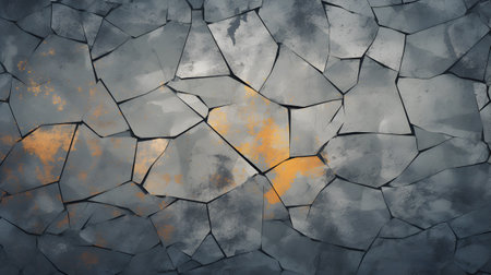 bstract billboard with a cracked concrete stained glass style. Mosaic pattern. The beautiful grey gradient colour and orange with a vignette effect.の素材