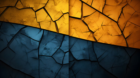 Abstract billboard with a vertically cracked concrete stained glass style. Mosaic pattern. The beautiful grey gradient colour and orange with a vignette effect.の素材