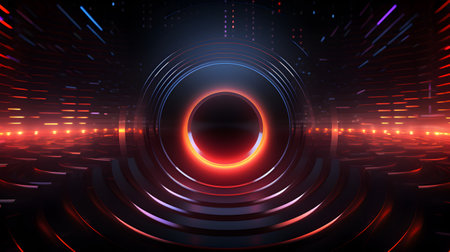 Futuristic banner of digital art. Speaker with sound wave background and light effect, cyberpunk style background material with a sense of technology and musicの素材