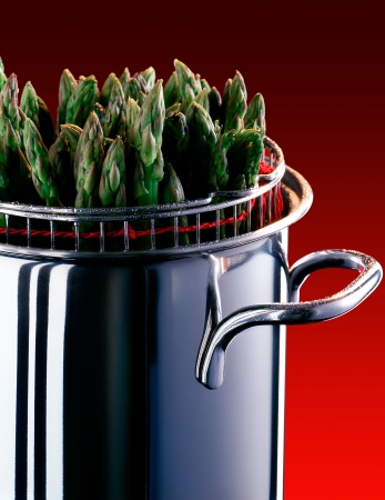 Asparagus Pot in a Red Backgroundの写真素材