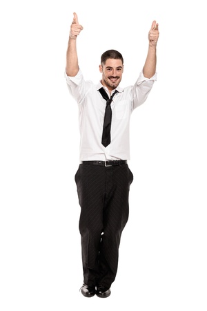 Happy Casual Business Man Dancing Isolated on Whiteの写真素材