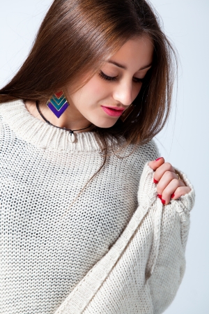 Adorable Teenager on a Light Backgroundの写真素材